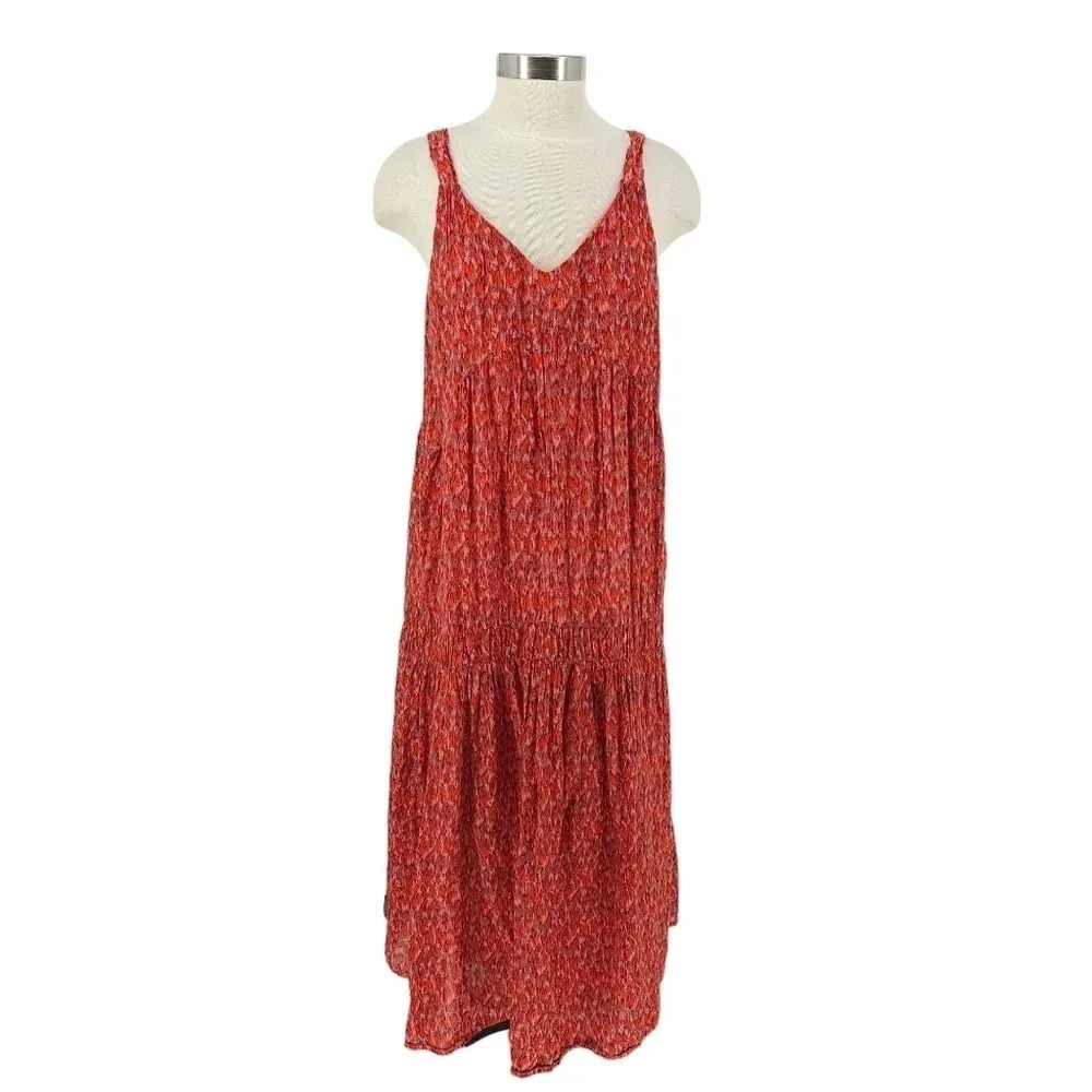 JOIE Tiered Maxi Dress Tea Rose Sleeveless V Neck Lined